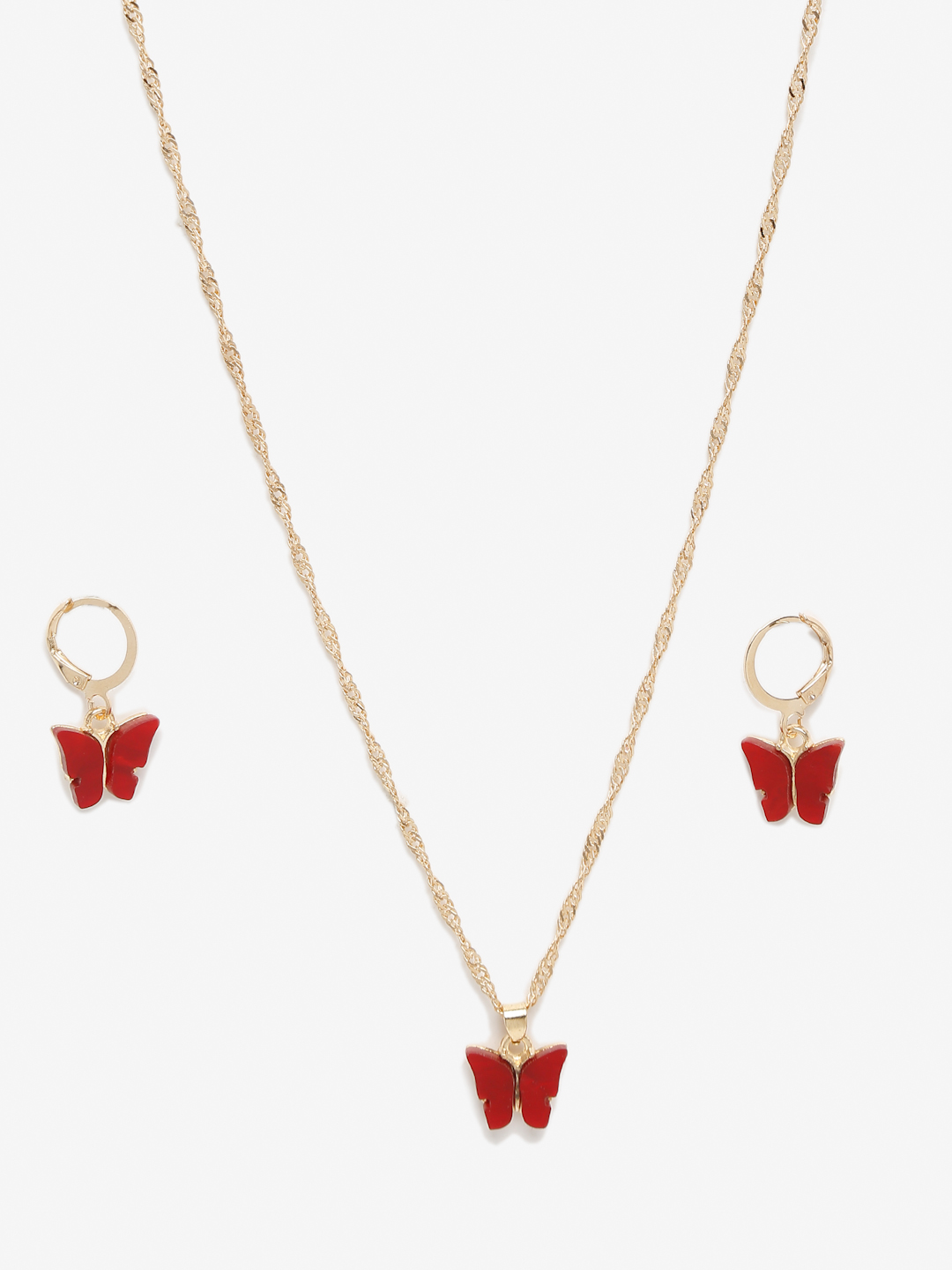 YouBella By Youbella Gold-Plated Red Butterfly Shaped Jewellery Set